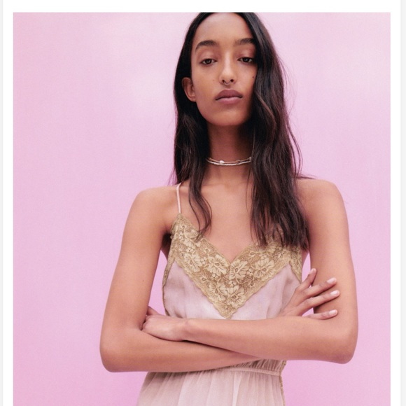 NWT Zara lace gold-pink jump suit small - Picture 4 of 7